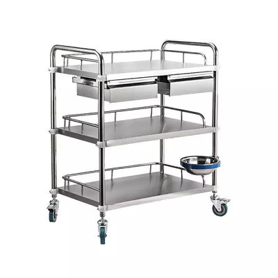 Hospital Surgical Instrument Trolley 840mm Stainless Steel Dressing Trolley 3 Shelves