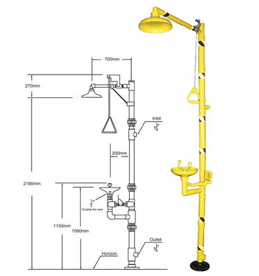 AISI 304 Emergency Shower And Eye Wash Stainless Steel Safety Shower And Eyewash Station