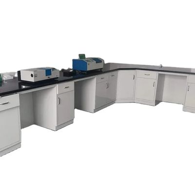 Customized Laboratory Island Bench In Light Blue With Marble Worktop